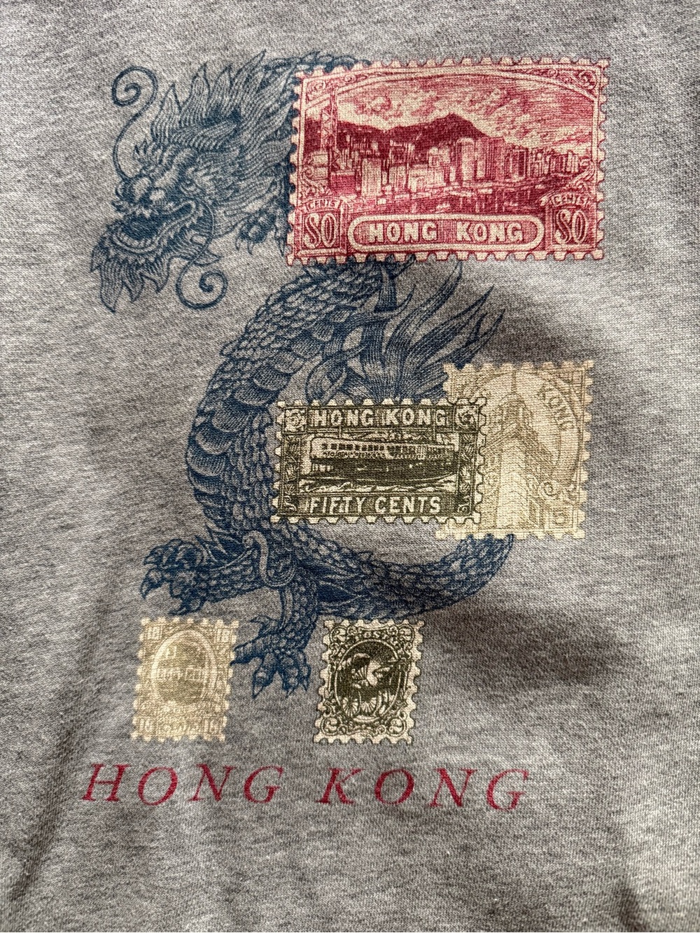 Hong Kong Dragon Stamp Art Print - Gray Tee